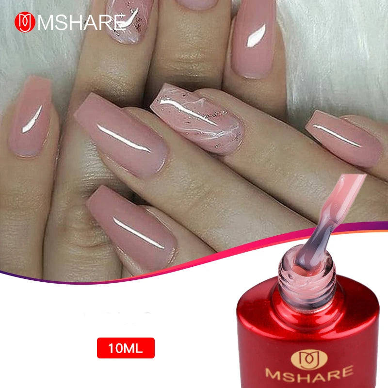 MSHARE Beige Pink Self Leveling Gel Manicure for Finger Nail Extensions Varnish Clear Lacquer Quick Building Diy at Home