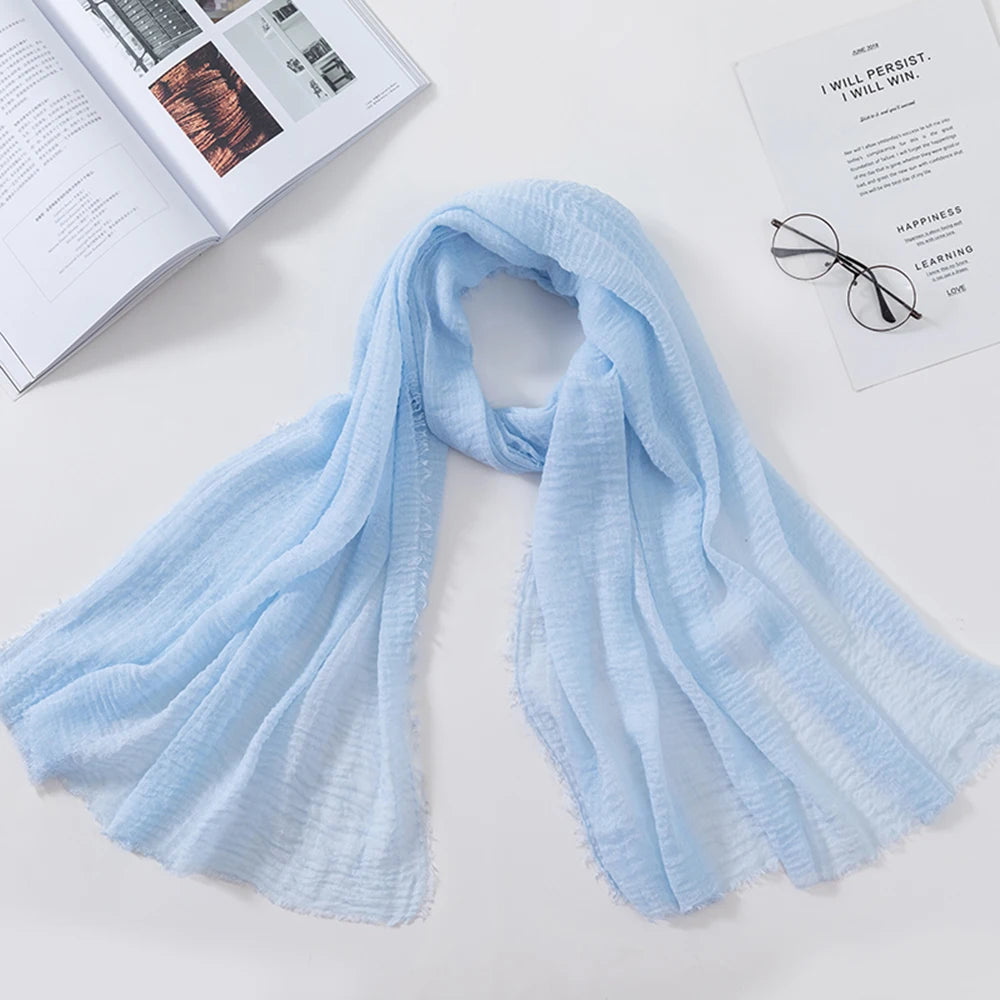 Muslim Crinkle 70*175Cm Women Hijab Scarf Soft Cotton Headscarf Islamic Head Wraps Hijab Femme Musulman As Wedding Hijab