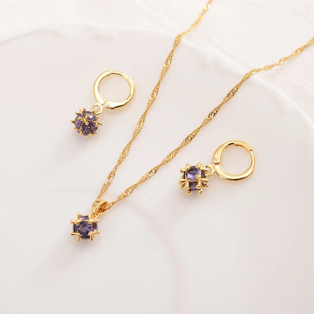 Dubai Gold Color Jewelry Sets for Women 18K Plating Earrings and Pendant with Necklace Fashion Party Jewelry