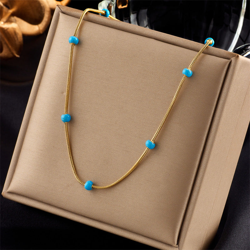 European and American Cross-Border Wholesale French Retro Woven Necklace Titanium Steel Plated with 18K Gold Clavicle Chain Light Luxury High-End Necklace