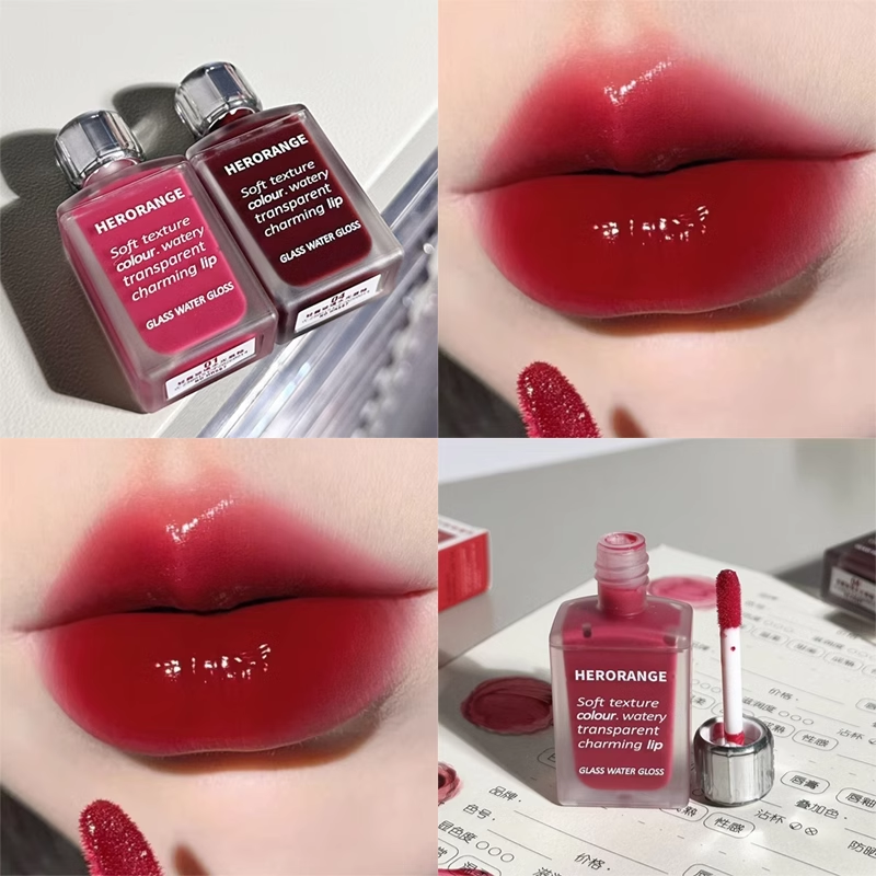 White and Red Toot Lip Lacquer No Stain on Cup! New Arrival Korean Style Low Saturation Lipstick Water Light Mirror Does Not Fade Plain Face