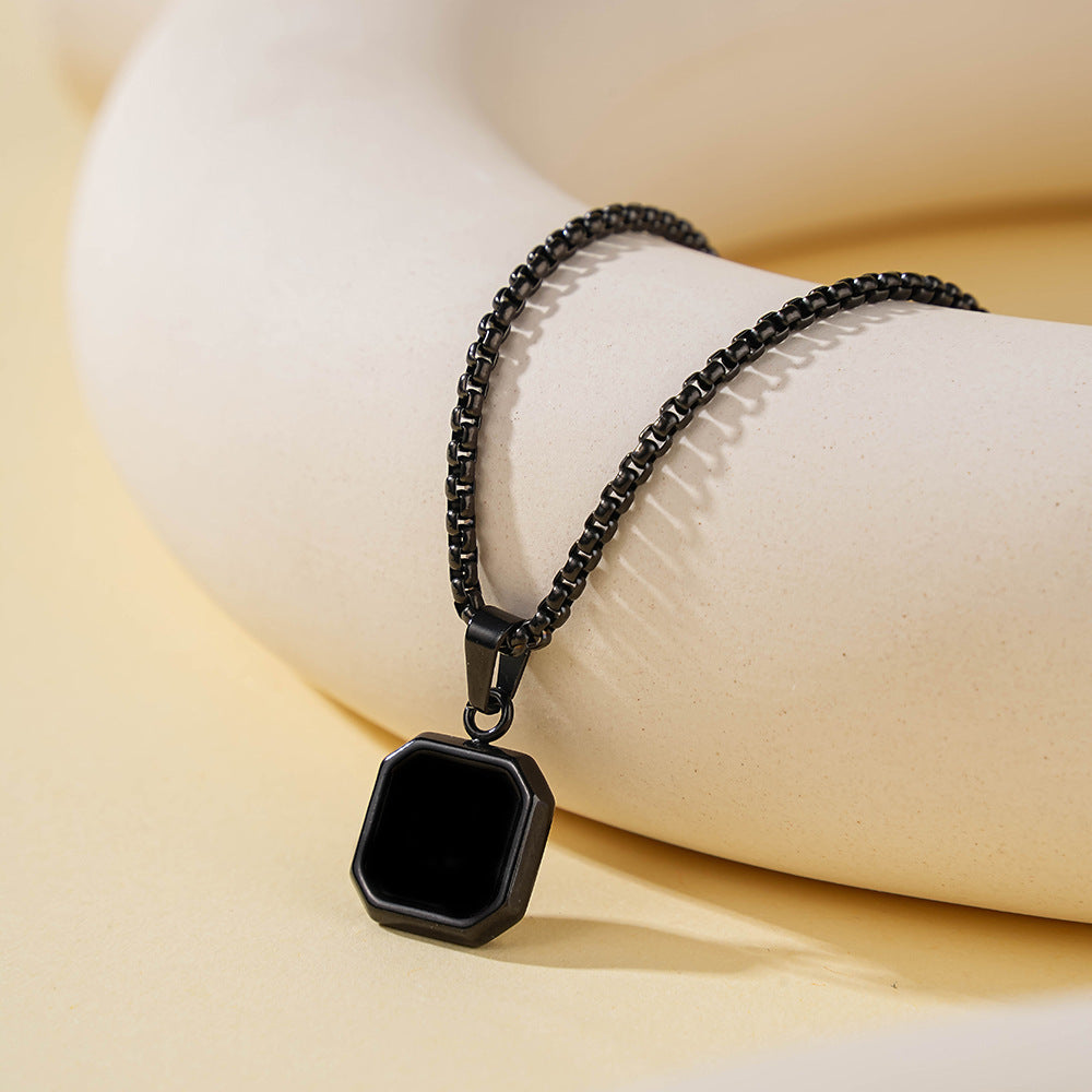 Amazon Cross-Border Best-Selling Fashionable Stainless Steel Small Square Black Oil Necklace Men and Women Souvenir Holiday Gift