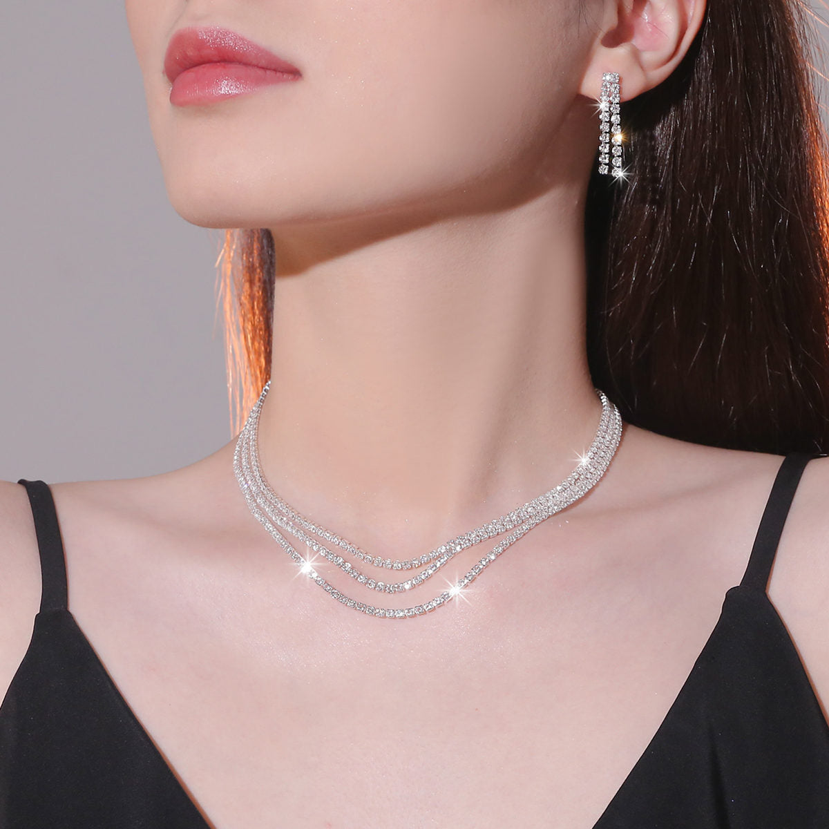 Europe and the United States cross-border hot diamond sparkling necklace earrings two-piece wedding dress accessories fashion jewelry suit