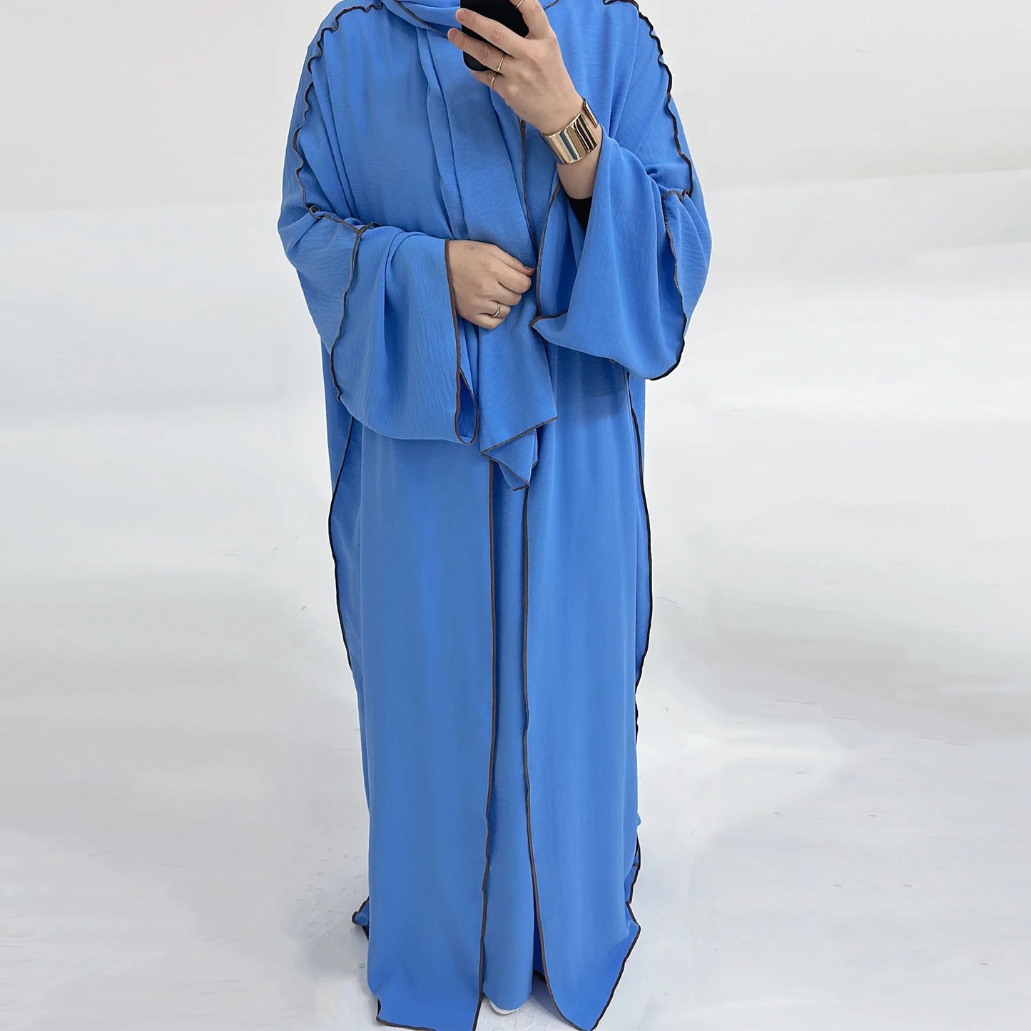 3pcs Muslim Women Kimono Cardigan With Inner Dress Hijab Matching Set Dubai Turkey Kaftan Abayas Eid Ramadan Jalabiya Robe Gown