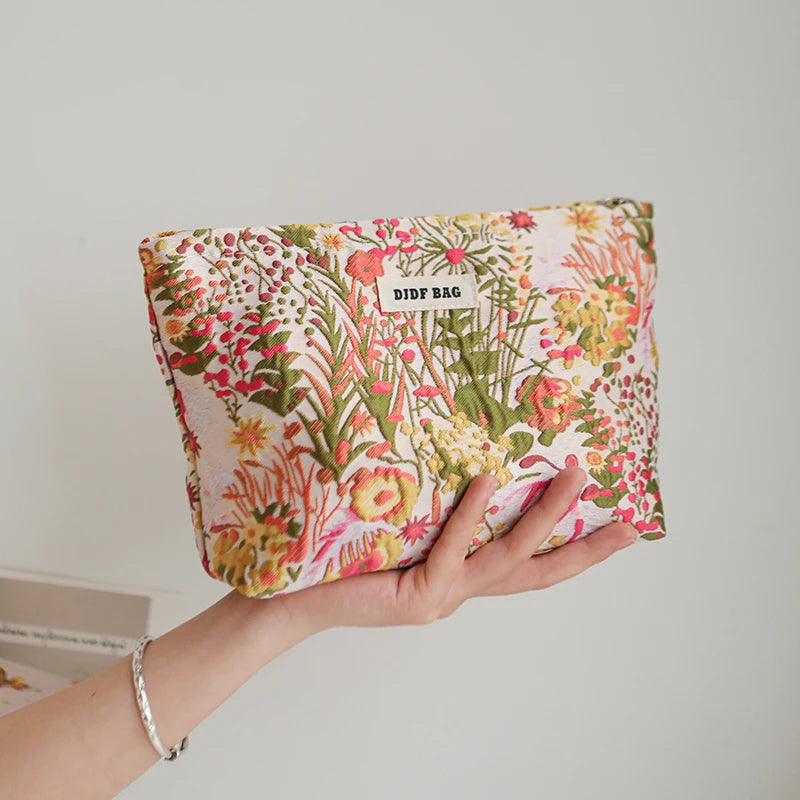 Women's Makeup Bag, Blue Bouquet, Large Capacity Sanitary Napkin, Touch-up, Makeup Supplies, Canvas Storage Bag, Toiletry Bag