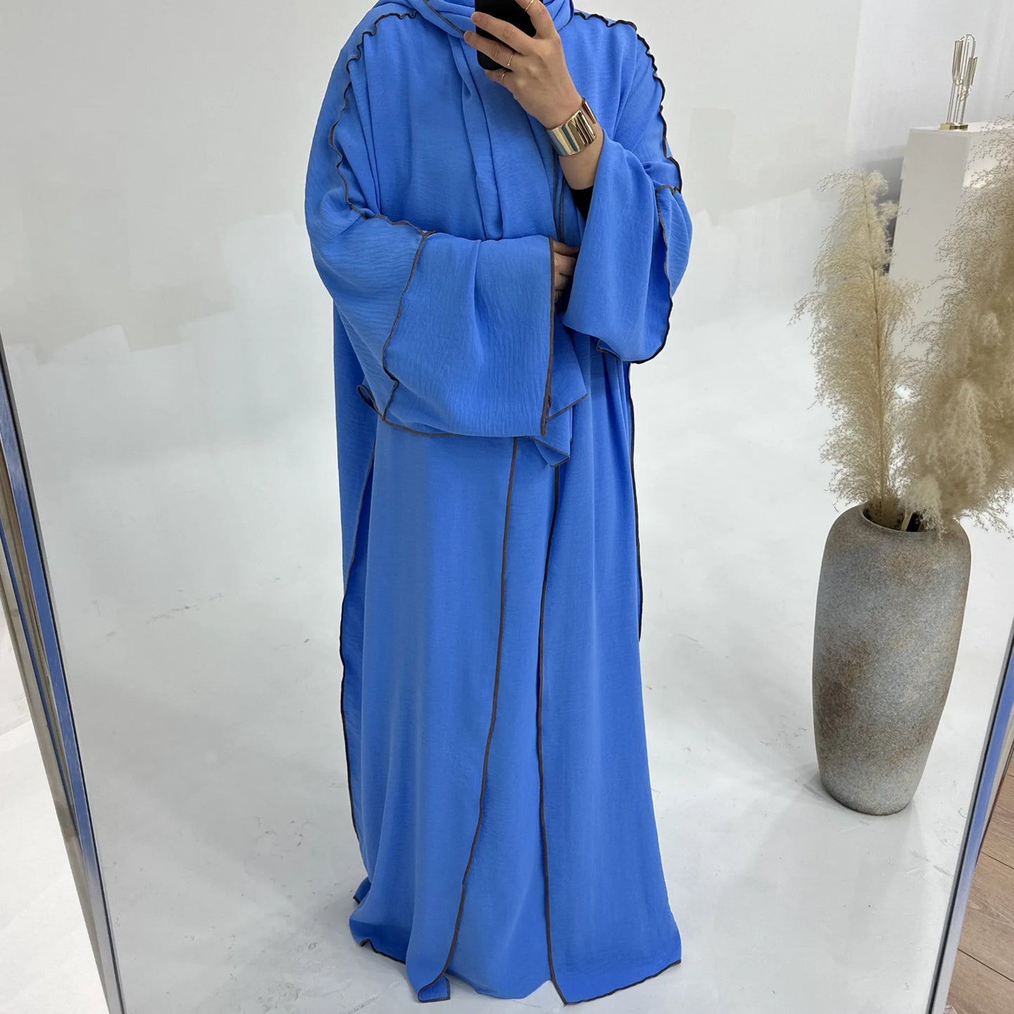 3pcs Muslim Women Kimono Cardigan With Inner Dress Hijab Matching Set Dubai Turkey Kaftan Abayas Eid Ramadan Jalabiya Robe Gown