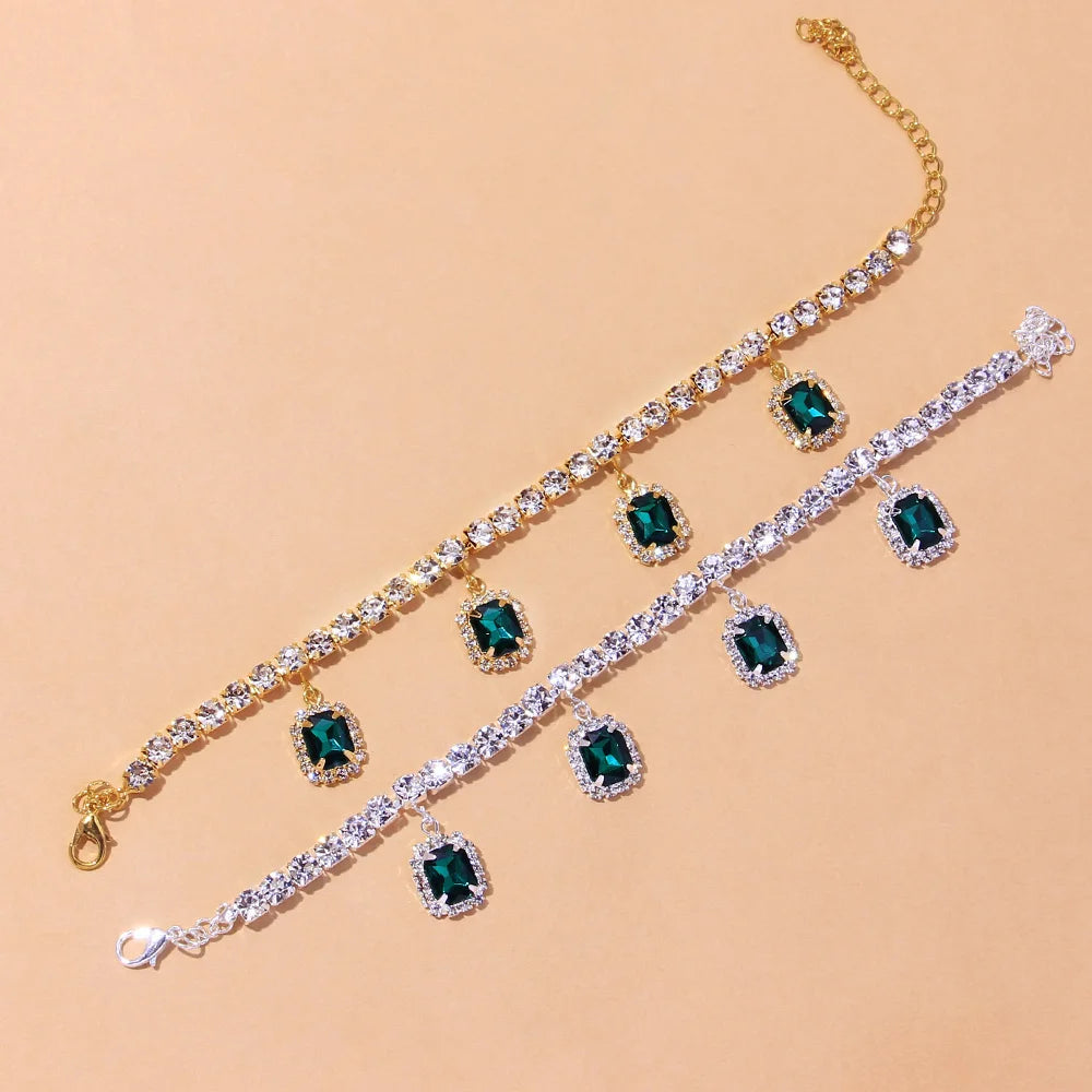 Stonefans Luxury Square Rhinestone Anklet Chain Jewelry for Women Summer Beach Pendant Sandal Barefoot Anklet Leg Bracelet