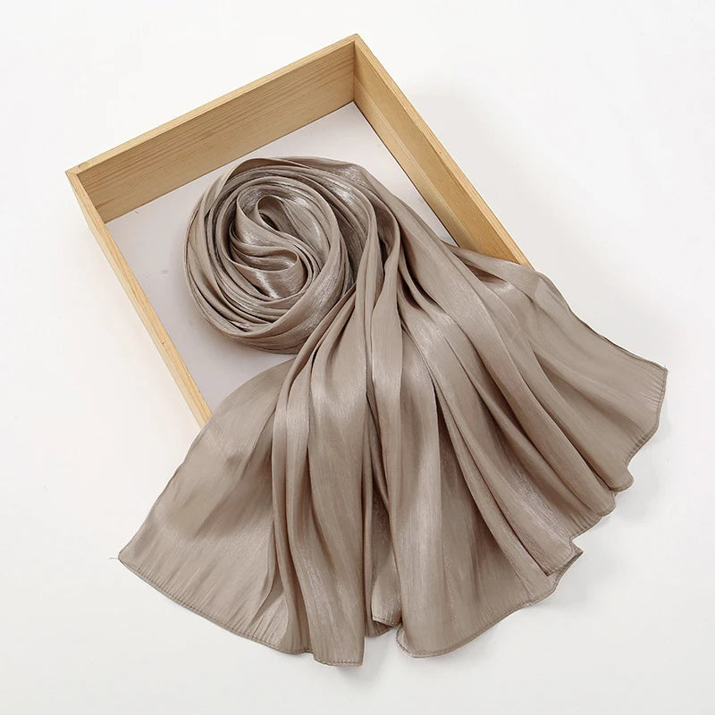Fashion Plain Shimmer Hijab Wrinkle Scarf Muslim Woman Hijab Shawls Islam Woman Long Wraps Femme Headband Pure Turban