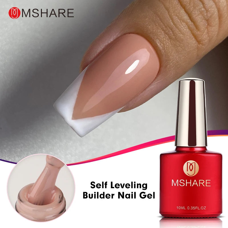 MSHARE Beige Pink Self Leveling Gel Manicure for Finger Nail Extensions Varnish Clear Lacquer Quick Building Diy at Home