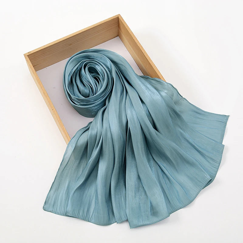 Fashion Plain Shimmer Hijab Wrinkle Scarf Muslim Woman Hijab Shawls Islam Woman Long Wraps Femme Headband Pure Turban