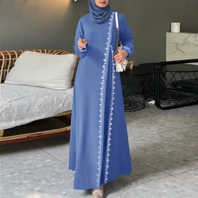 Muslim Womens Lace Robe Dress Fashion Long Sleeve Vest Spring Casual Dresses for Women