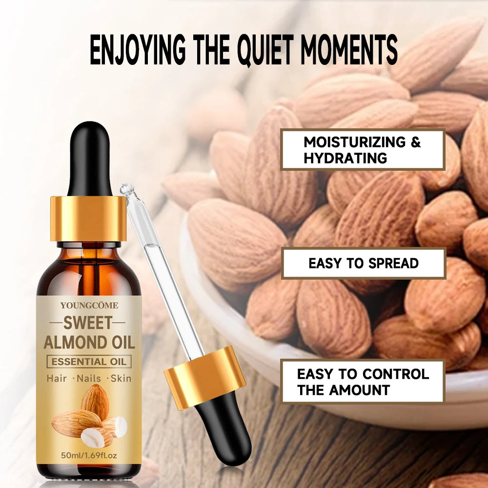 Pure natural sweet almond oil essential oil, hair moisturizer, suitable for hair, face and body,suitable for all hair types