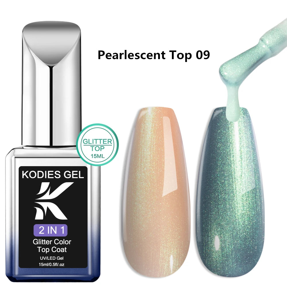 KODIES GEL Glitter Top Coat Shimmery Gold UV Gel Nail Polsih Holographic Laser Gellak Semi Permanent Super Shine Topcoat No Wipe