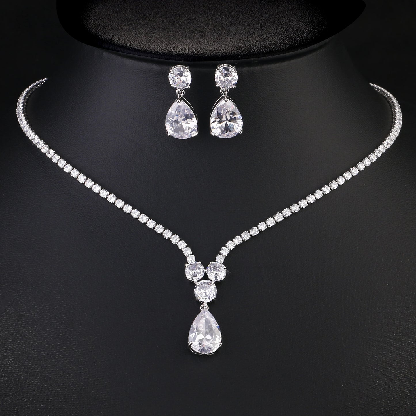 ZAKOL Luxury Clear Water Drop Zircon Jewelry Set for Women High Quality Shiny CZ Wedding Party Jewelry