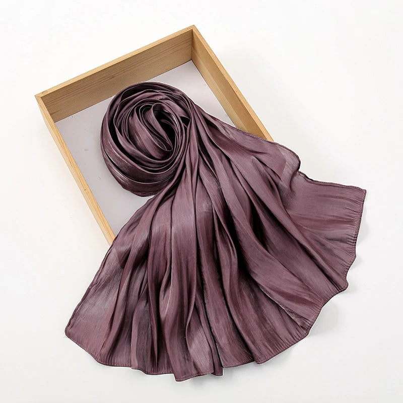 Fashion Plain Shimmer Hijab Wrinkle Scarf Muslim Woman Hijab Shawls Islam Woman Long Wraps Femme Headband Pure Turban