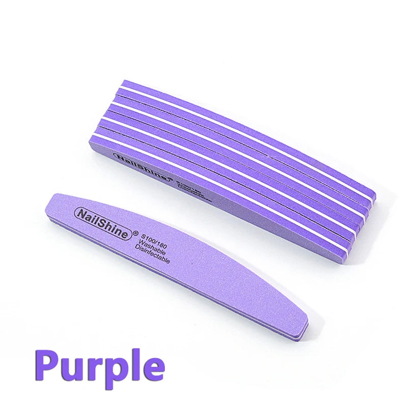 10pcs/lot Halfmoon Double Side Nail files buffer 100/180 Polishing Grinding Manicure Pedicure Nail Buffers File Tools