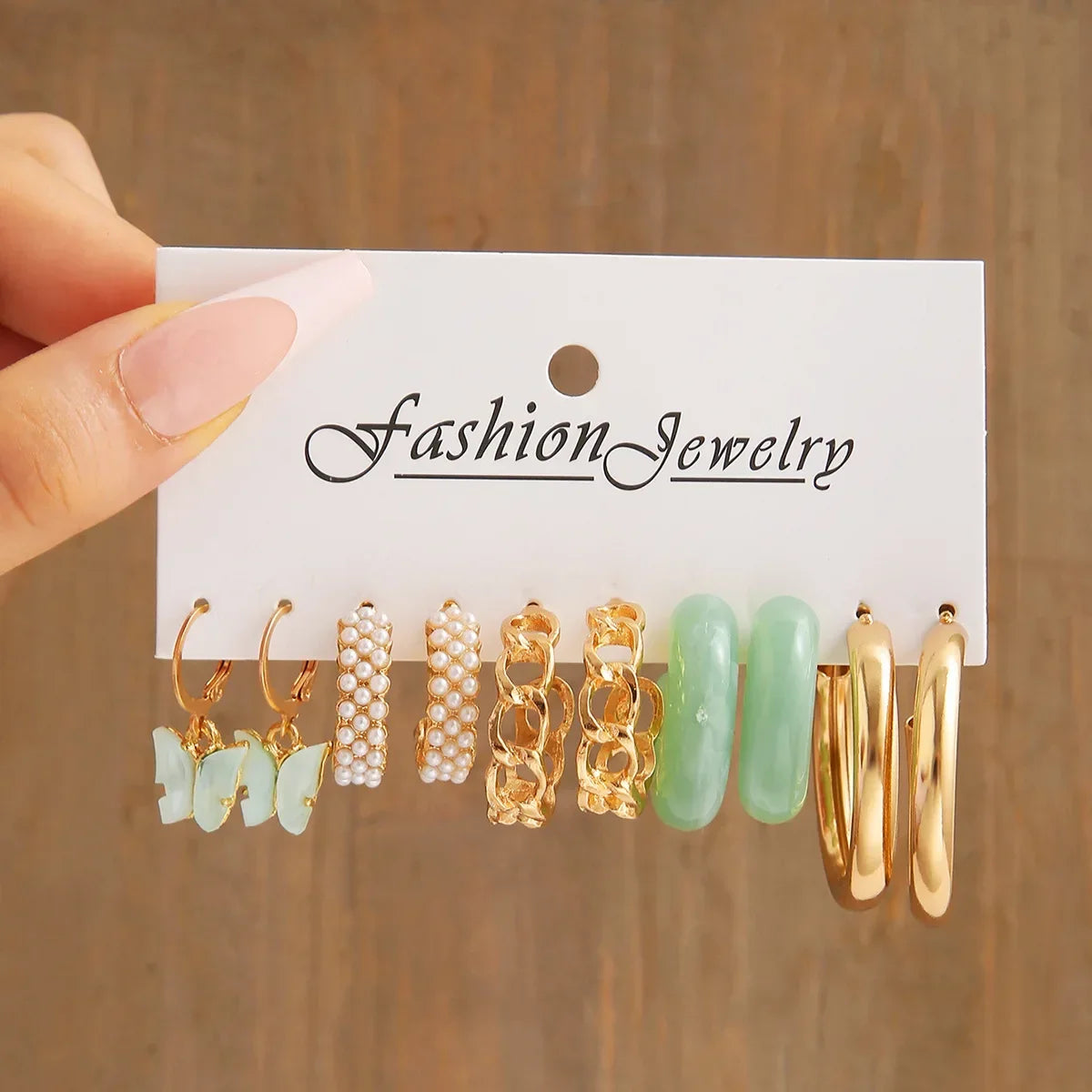 Green Butterfly Heart Dangle Earring Set for Girls Acrylic Gold Color Pearl Set Ear Rings 2023 New Fashion Jewelry Gifts