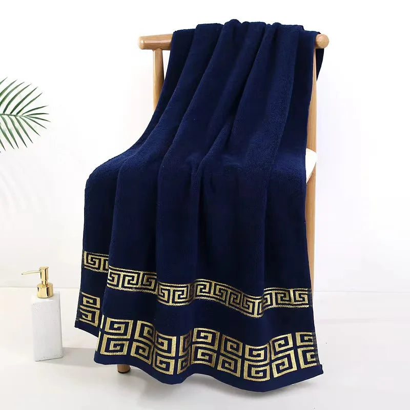 Bath Towels Cotton 140x70cm, Large Bathroom Thick Shower Towel Cover, Embroidered Gift Sport Blue White Brown Black Green Grey