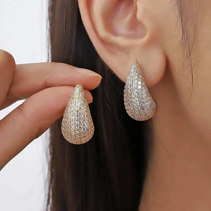 Korea's New Design Fashion JJewelry 14K Gold Plated Luxury Zircon Water Drop Earrings Elegant Women's Wedding Party Accessories