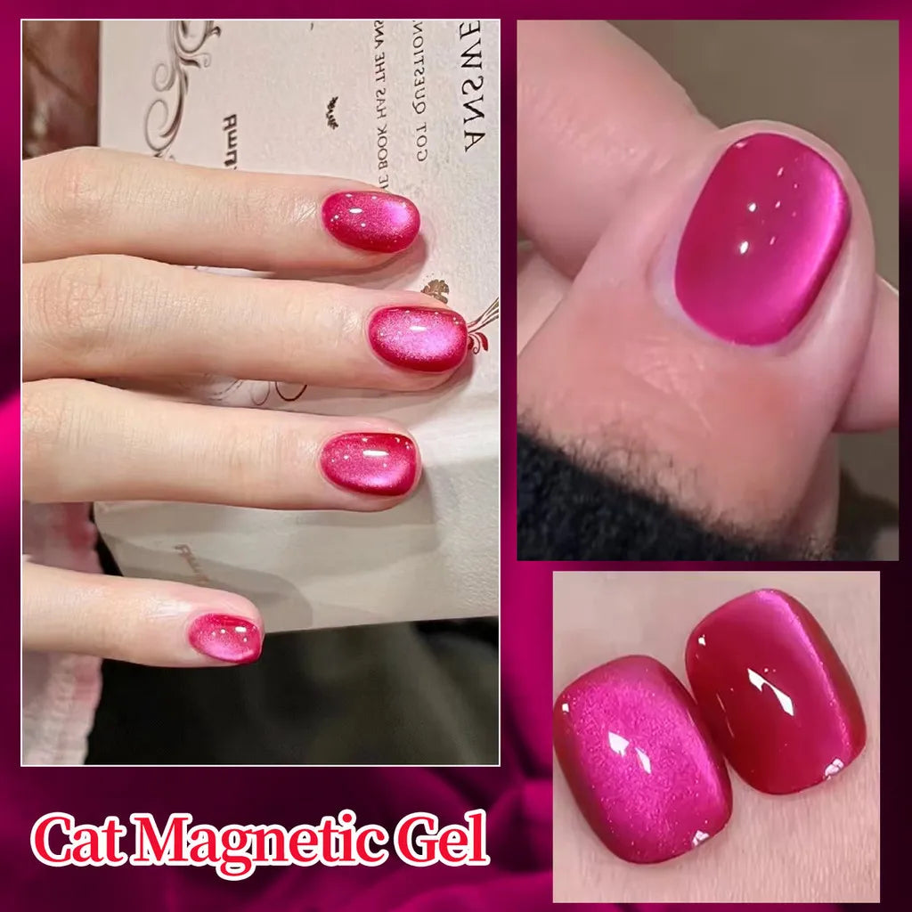 Pink Red Cat Magnetic Gel Nail Polish 7.5ml Jelly Gorgeous Color Soak Off UV LED Semi Permanent Gel Nail Art Varnishes