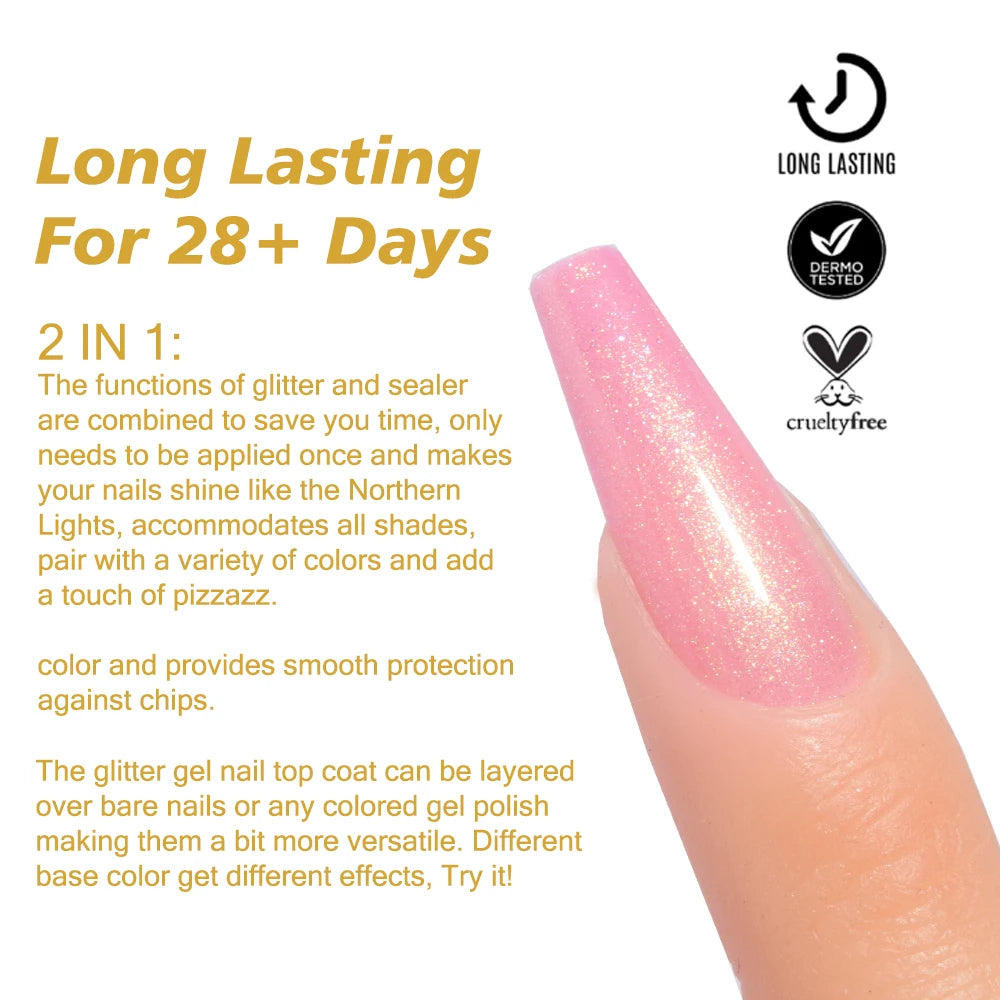 KODIES GEL Glitter Top Coat Shimmery Gold UV Gel Nail Polsih Holographic Laser Gellak Semi Permanent Super Shine Topcoat No Wipe