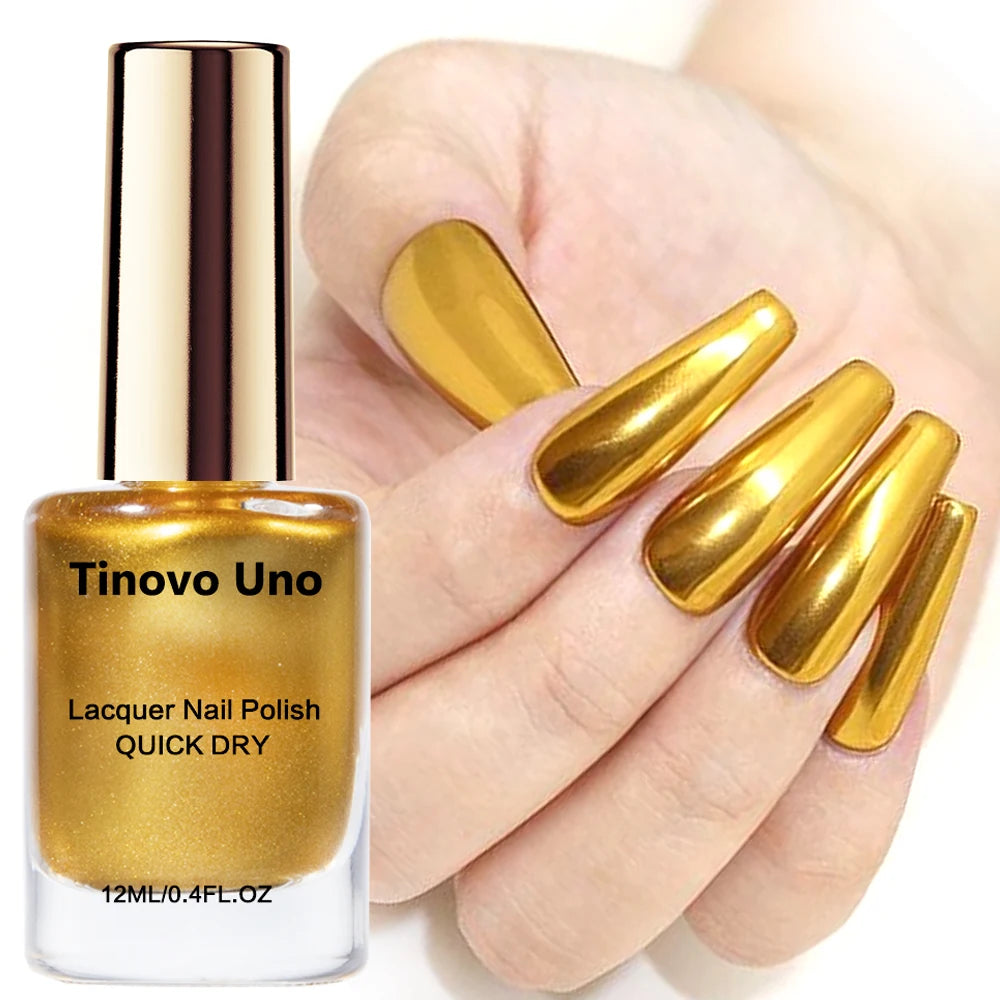 Tinovo Uno Metallic Nail Polish Mirror Red Regular Normal Nail Lacquer QuicK Dry Shimmer Manicure Growth Bright Oil Top Finish