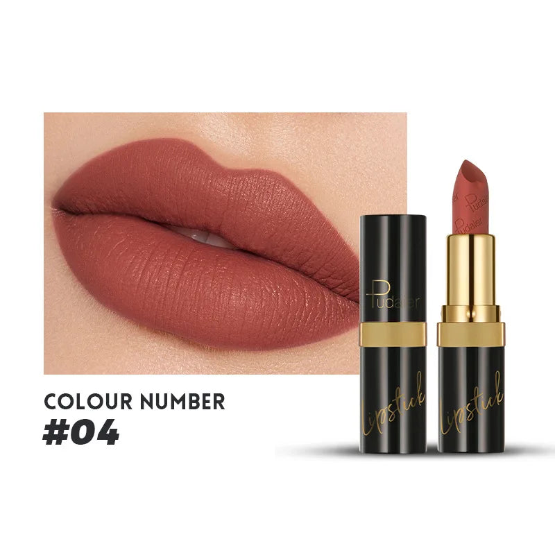 Pudaier Velvet Matte Lipstick - 10 Vibrant Colors, Moisturizing & Waterproof, Long-Lasting Nude Perfect Everyday Gift