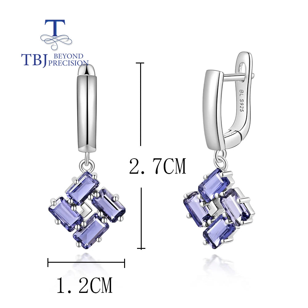Light Luxury Natural gems Iolite Ring Earring Jewelry Set for Women Elegant Fashion design Anniversary 925 sterling Silver gift