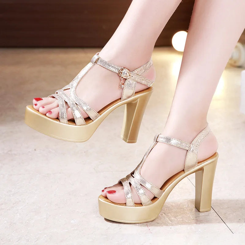 Ladies Shoe for Women's Sandals Summer 2025 Narrow Band Women Heels Platform Sandals Peep Toe Luxury Sandal 32-43