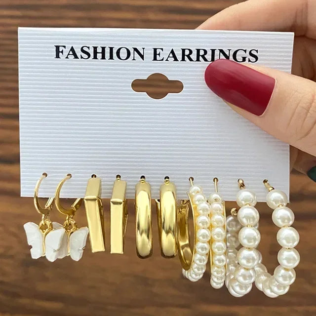 Green Butterfly Heart Dangle Earring Set for Girls Acrylic Gold Color Pearl Set Ear Rings 2023 New Fashion Jewelry Gifts
