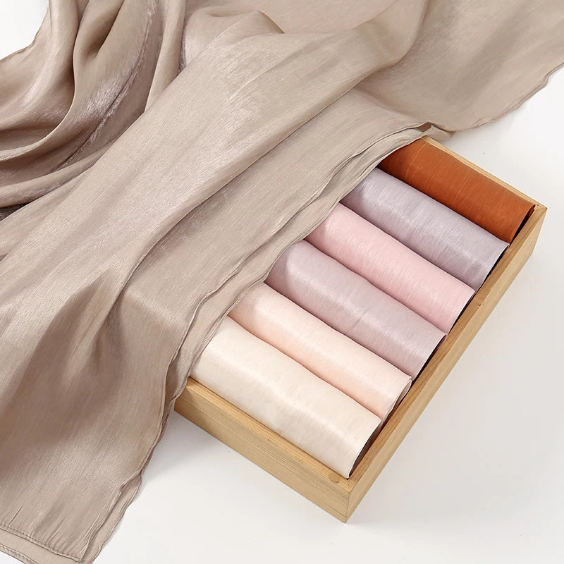 Fashion Plain Shimmer Hijab Wrinkle Scarf Muslim Woman Hijab Shawls Islam Woman Long Wraps Femme Headband Pure Turban