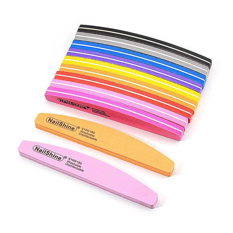 10pcs/lot Halfmoon Double Side Nail files buffer 100/180 Polishing Grinding Manicure Pedicure Nail Buffers File Tools