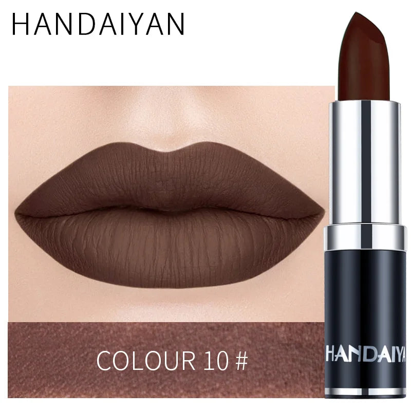 HANDAIYAN 12 Colors Matte Lipstick Long Lasting Velvet Lip Tint Waterproof 24 Hours Red Lip Gloss Cosmetics Make Up
