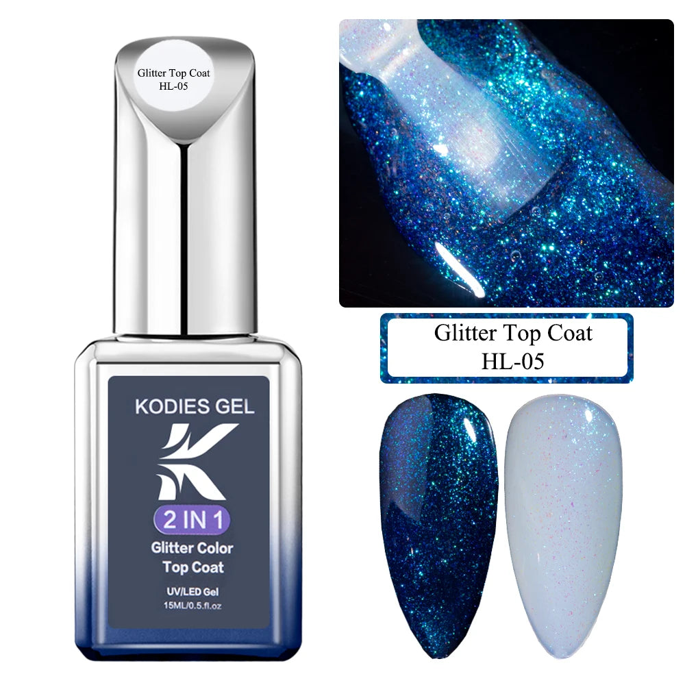 KODIES GEL Glitter Top Coat Shimmery Gold UV Gel Nail Polsih Holographic Laser Gellak Semi Permanent Super Shine Topcoat No Wipe