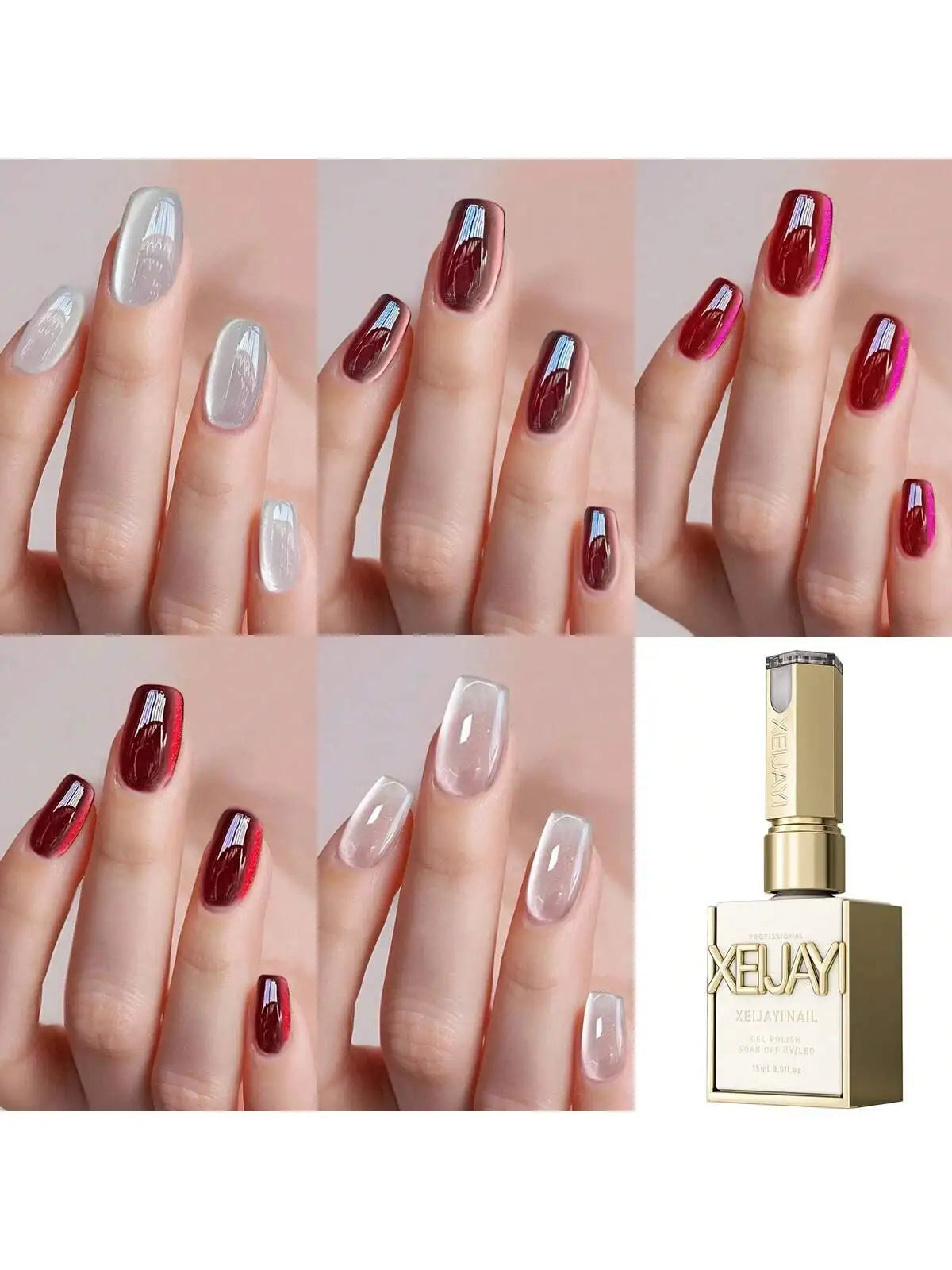 5PCS Glass bead cat's eye nail art 2025 new wine red white moonlight crystal cat's eye combination
