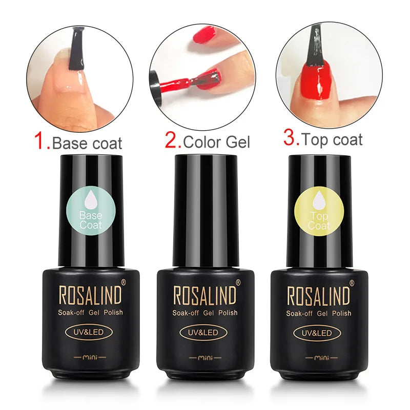 ROSALIND Reinforce Transparent Gel Nail Base Top Coat Lacquer Long Lasting UV Primer Semi Permanent Varnishe Nail Art Matt Coat
