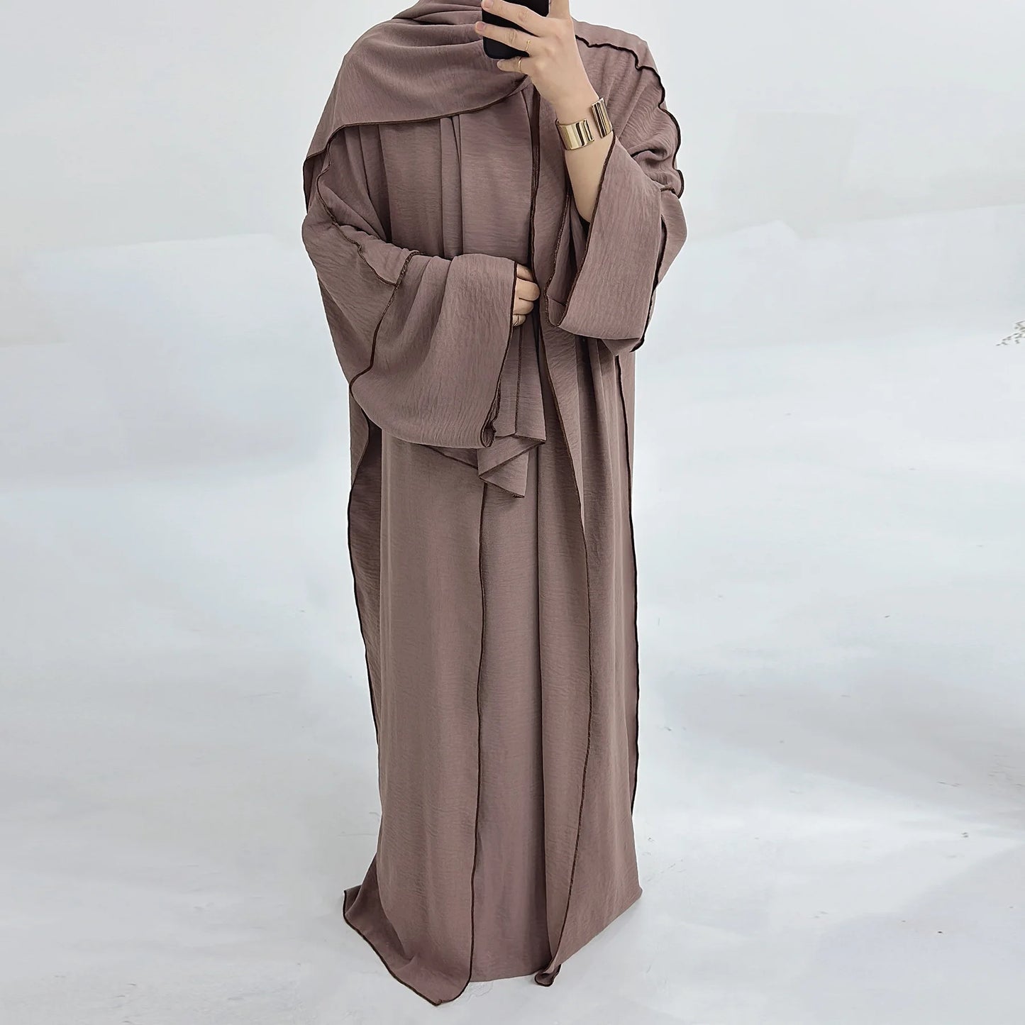 3pcs Muslim Women Kimono Cardigan With Inner Dress Hijab Matching Set Dubai Turkey Kaftan Abayas Eid Ramadan Jalabiya Robe Gown