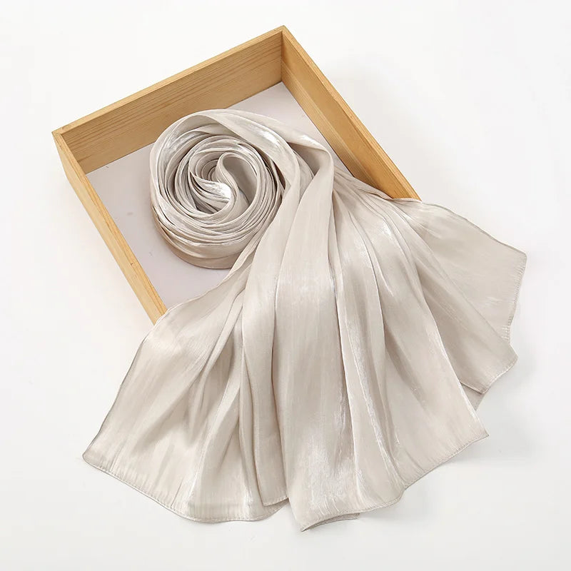 Fashion Plain Shimmer Hijab Wrinkle Scarf Muslim Woman Hijab Shawls Islam Woman Long Wraps Femme Headband Pure Turban