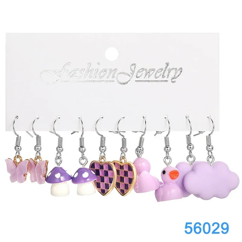 Green Butterfly Heart Dangle Earring Set for Girls Acrylic Gold Color Pearl Set Ear Rings 2023 New Fashion Jewelry Gifts
