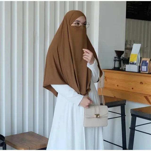 Large Plain Muslim Ethnic Scarf Women Hijab Islamic Muslim Hijab Instant Turban Arabic Scarfs Khimar Headwraps(FRNT56CM,BK90CM)