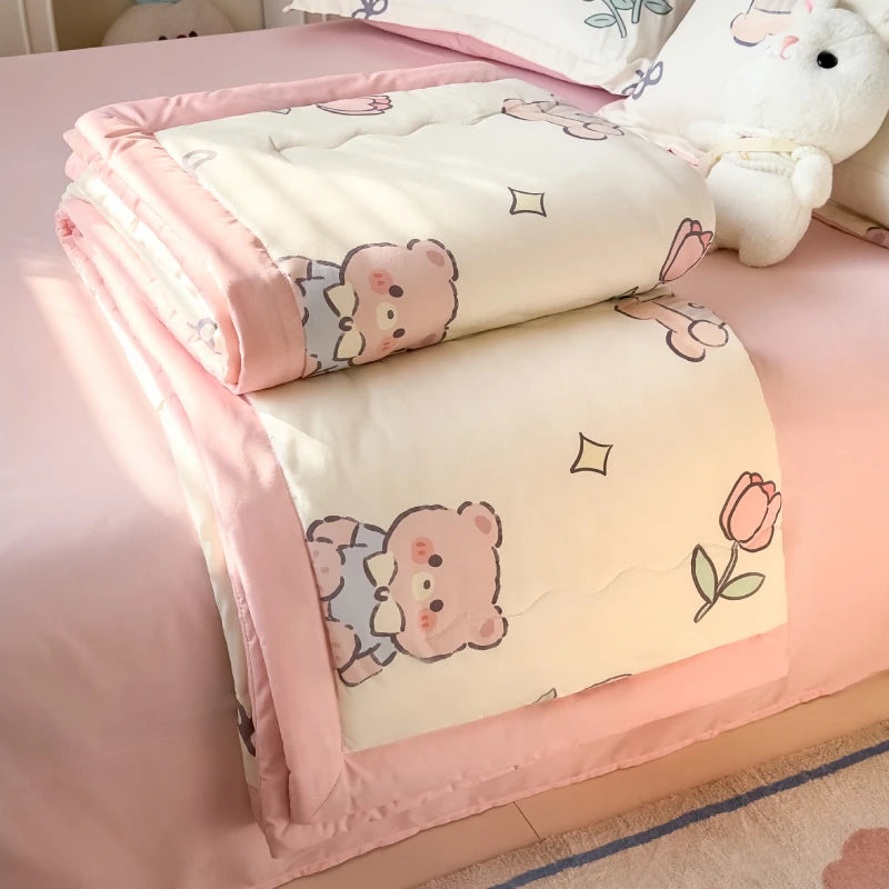 YanYangTian Summer Blanket Ice Silk Cooling Quilt Breathable Lightweight Skin-Friendly Minimalist Style Machine Washable Bedding