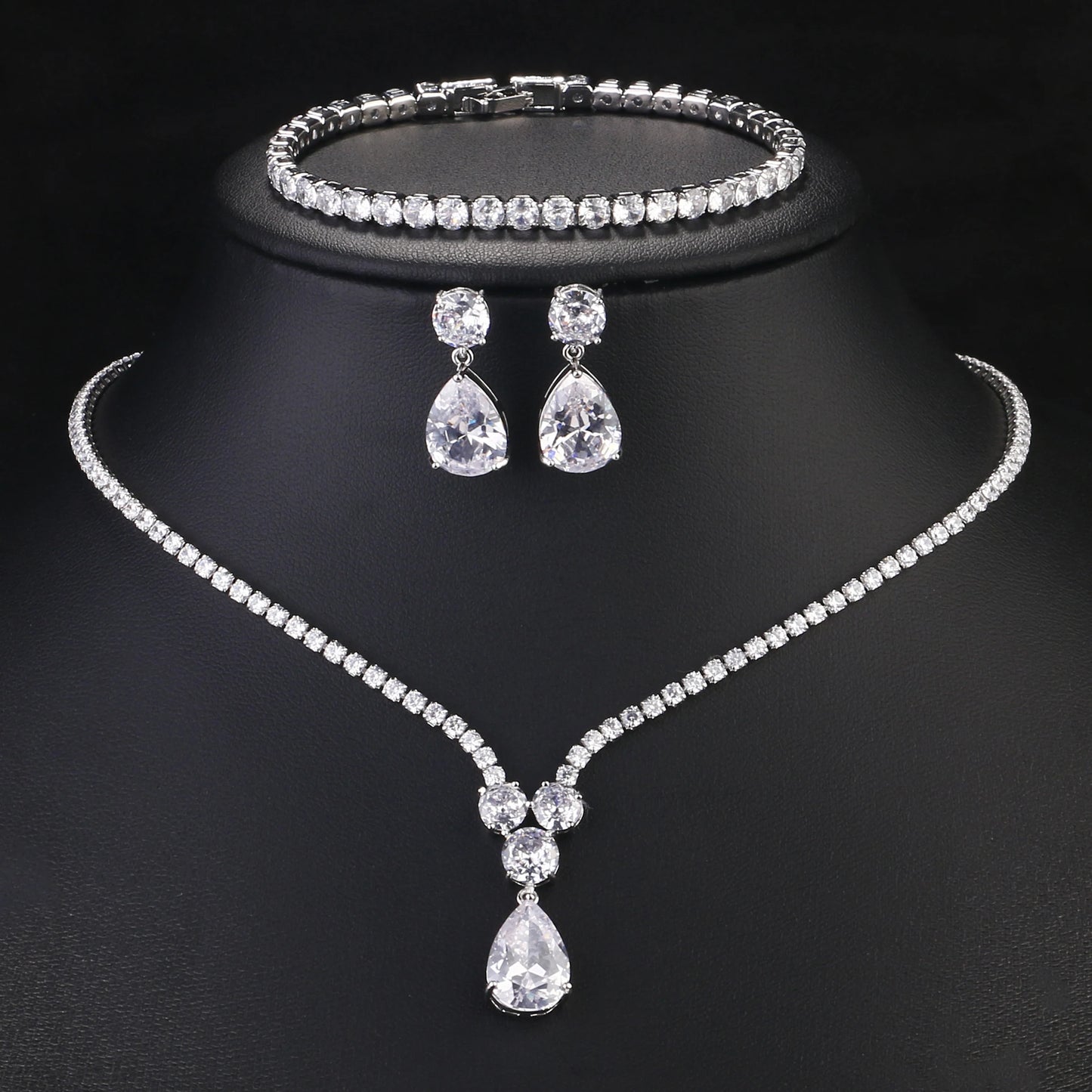 ZAKOL Luxury Clear Water Drop Zircon Jewelry Set for Women High Quality Shiny CZ Wedding Party Jewelry