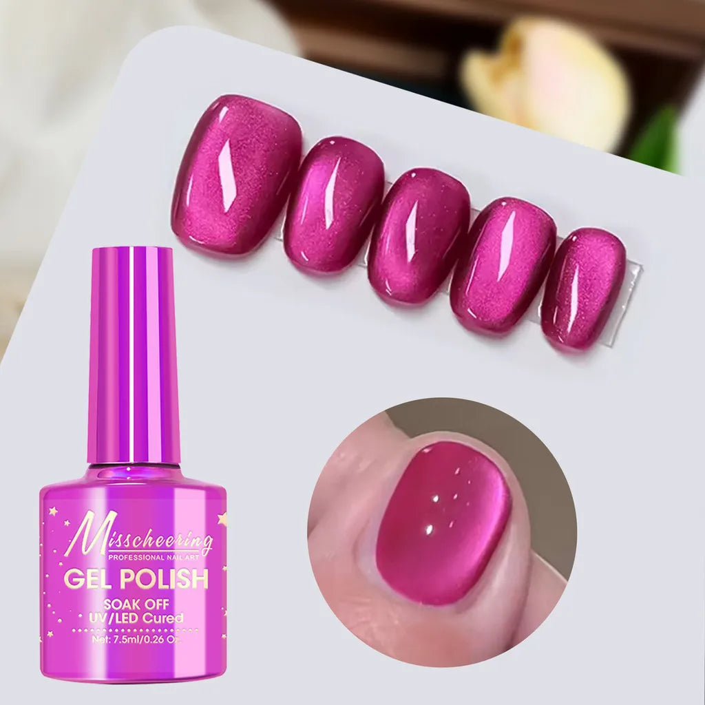 Pink Red Cat Magnetic Gel Nail Polish 7.5ml Jelly Gorgeous Color Soak Off UV LED Semi Permanent Gel Nail Art Varnishes