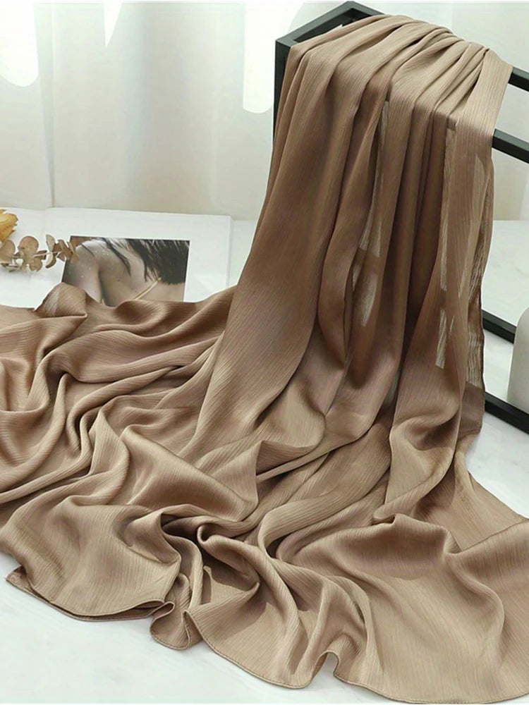 Premium Satin Crinkle Hijabs Scarf Chiffon Silk Shawl Plain Muslim Women Hijabs Shinny Islam Women Turban Pleated Scarf Ramadan