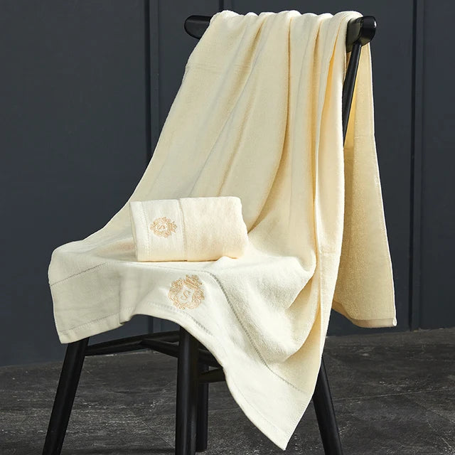 Bath Towels Cotton 140x70cm, Large Bathroom Thick Shower Towel Cover, Embroidered Gift Sport Blue White Brown Black Green Grey