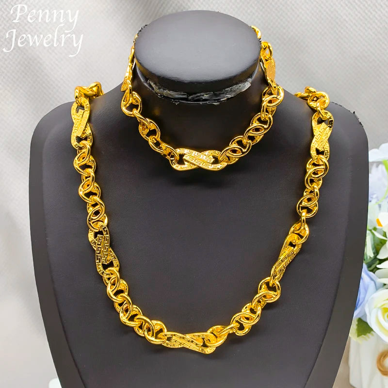 Dubai Gold Plated Jewelry Set for Men Women Hip Hop Necklace Bracelet Fashion Engagement Jewellery for Party Wedding Gifts