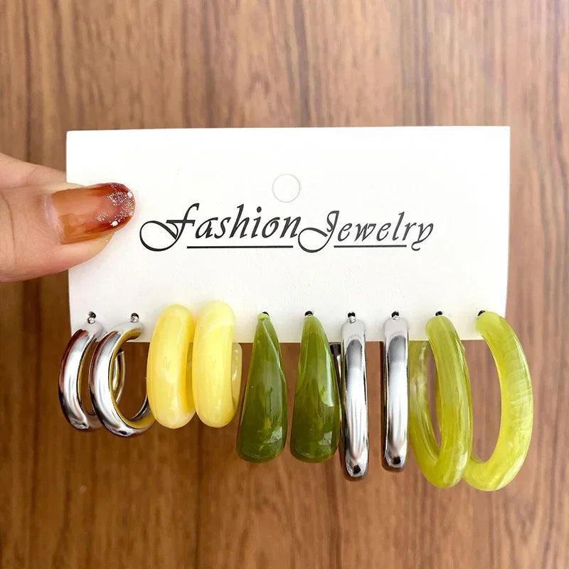 Green Butterfly Heart Dangle Earring Set for Girls Acrylic Gold Color Pearl Set Ear Rings 2023 New Fashion Jewelry Gifts