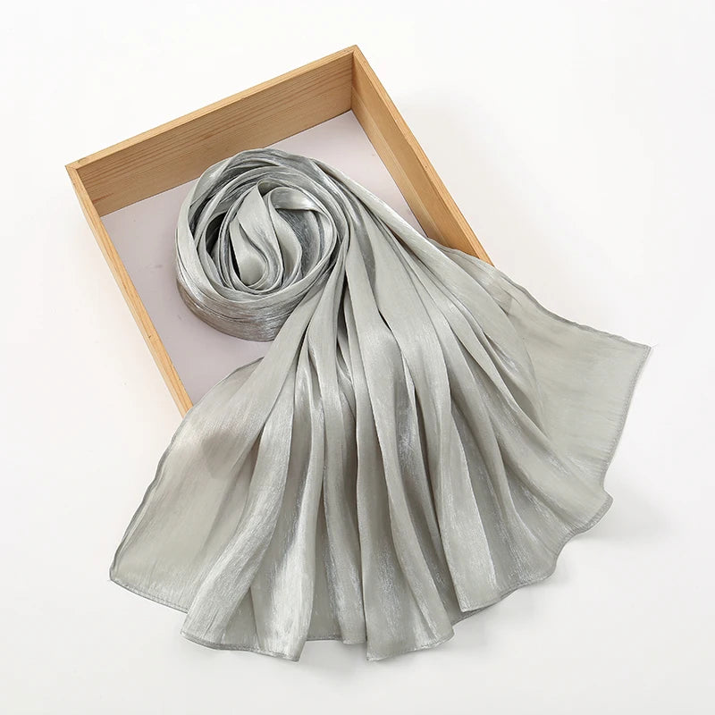 Fashion Plain Shimmer Hijab Wrinkle Scarf Muslim Woman Hijab Shawls Islam Woman Long Wraps Femme Headband Pure Turban