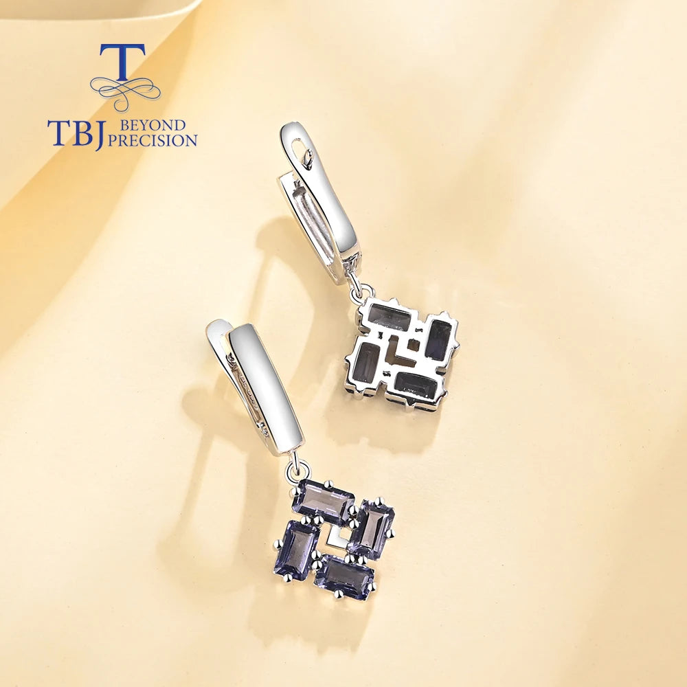 Light Luxury Natural gems Iolite Ring Earring Jewelry Set for Women Elegant Fashion design Anniversary 925 sterling Silver gift
