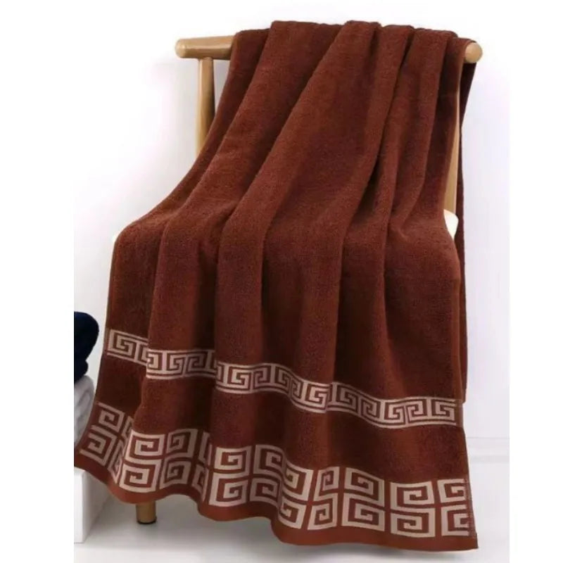 Bath Towels Cotton 140x70cm, Large Bathroom Thick Shower Towel Cover, Embroidered Gift Sport Blue White Brown Black Green Grey